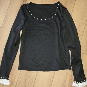 Black Long Sleeve Top with Pearl Accents